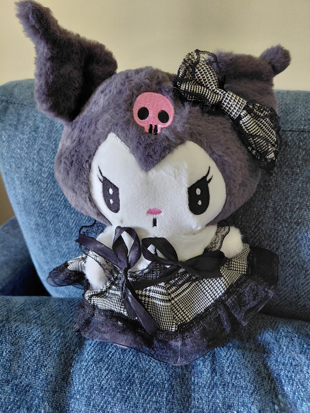 Kuromi-Inspired Plush Doll — Purple and White Gothic Dress